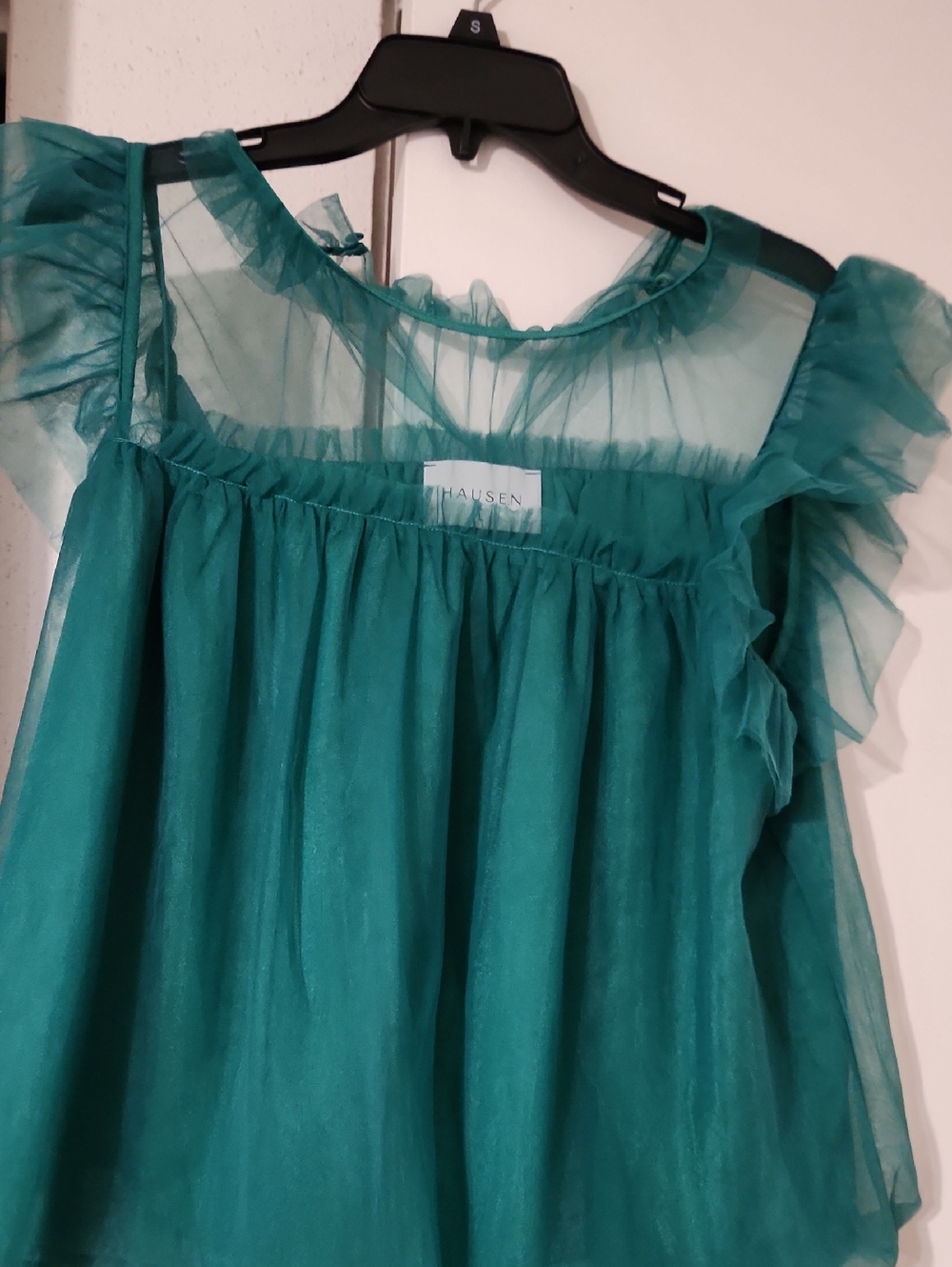 Halogen Teal Sheer Ruffle Sleeve Blouse